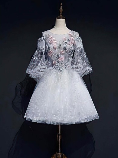 A-line Scoop Neck Shimmer Crepe Short/Mini Short Prom Dresses With Flower(s) #Favs020020110120