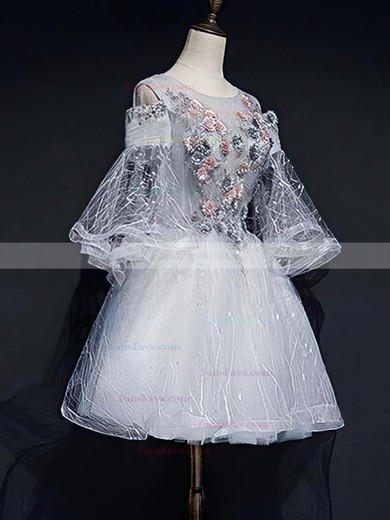 A-line Scoop Neck Shimmer Crepe Short/Mini Short Prom Dresses With Flower(s) #Favs020020110120