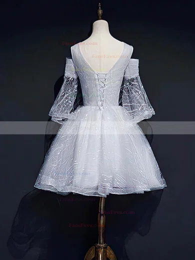 A-line Scoop Neck Shimmer Crepe Short/Mini Short Prom Dresses With Flower(s) #Favs020020110120