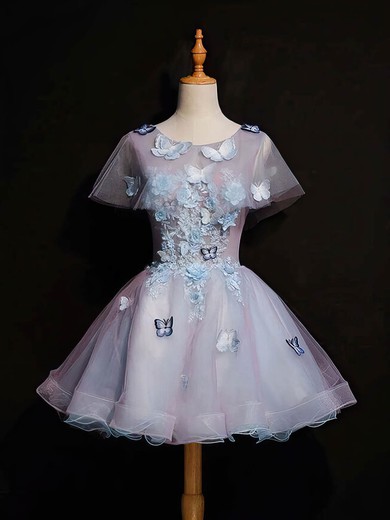A-line Scoop Neck Organza Short/Mini Short Prom Dresses With Appliques Lace #Favs020020110123