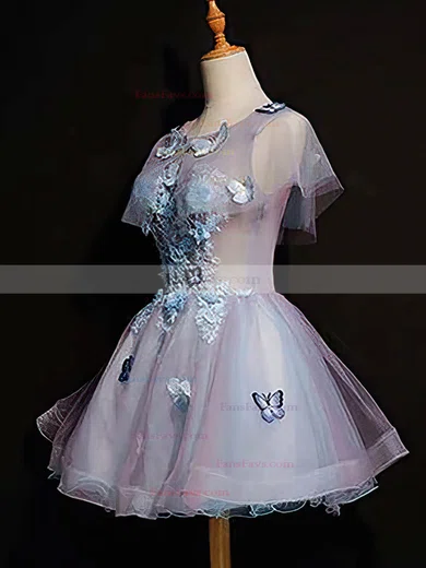 A-line Scoop Neck Organza Short/Mini Short Prom Dresses With Appliques Lace #Favs020020110123
