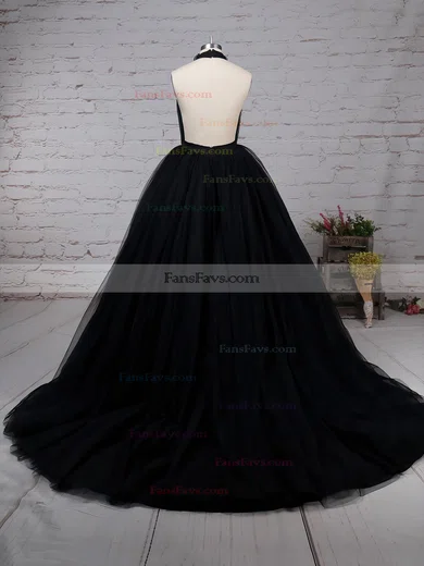 Ball Gown High Neck Tulle Sweep Train Ruffles Prom Dresses #Favs020103088