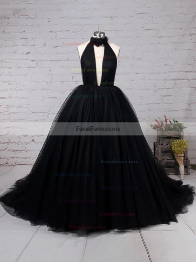 Ball Gown High Neck Tulle Sweep Train Ruffles Prom Dresses #Favs020103088