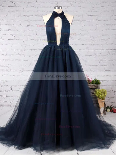 Ball Gown High Neck Tulle Sweep Train Ruffles Prom Dresses #Favs020103088