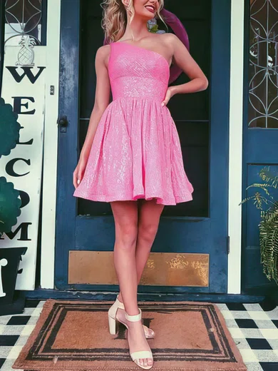 A-line One Shoulder Sequined Short/Mini Short Prom Dresses #Favs020020111624