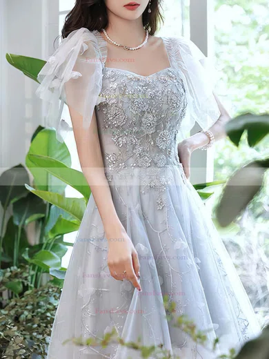 A-line V-neck Lace Tulle Short/Mini Short Prom Dresses With Appliques Lace #Favs020020110127