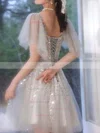 A-line V-neck Tulle Sequined Short/Mini Short Prom Dresses #Favs020020110128