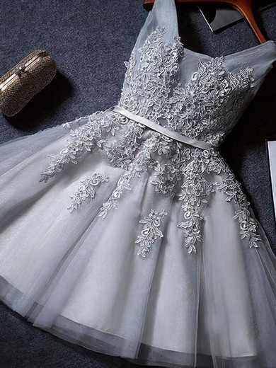 A-line V-neck Sequined Short/Mini Short Prom Dresses With Appliques Lace #Favs020020110129