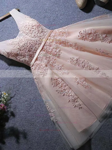 A-line V-neck Sequined Short/Mini Short Prom Dresses With Appliques Lace #Favs020020110129