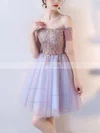 A-line Off-the-shoulder Lace Tulle Short/Mini Short Prom Dresses With Appliques Lace #Favs020020110130