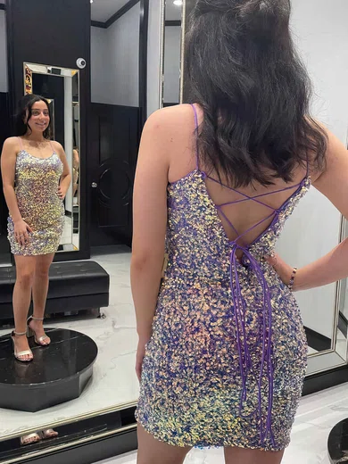 Sheath/Column Scoop Neck Sequined Short/Mini Short Prom Dresses #Favs020020110906