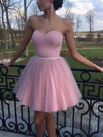 A-line Sweetheart Tulle Short/Mini Sashes / Ribbons Short Prom Dresses #Favs020020109238