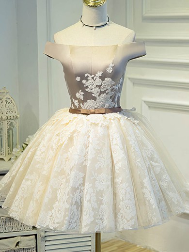 A-line Off-the-shoulder Lace Satin Tulle Short/Mini Short Prom Dresses With Appliques Lace #Favs020020110132