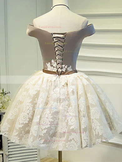 A-line Off-the-shoulder Lace Satin Tulle Short/Mini Short Prom Dresses With Appliques Lace #Favs020020110132