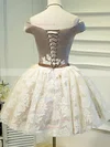 A-line Off-the-shoulder Lace Satin Tulle Short/Mini Short Prom Dresses With Appliques Lace #Favs020020110132