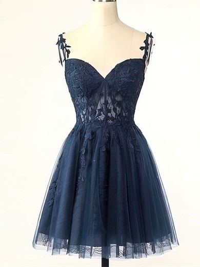 A-line V-neck Tulle Lace Short/Mini Short Prom Dresses With Appliques Lace #Favs020020110910