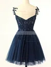 A-line V-neck Tulle Lace Short/Mini Short Prom Dresses With Appliques Lace #Favs020020110910