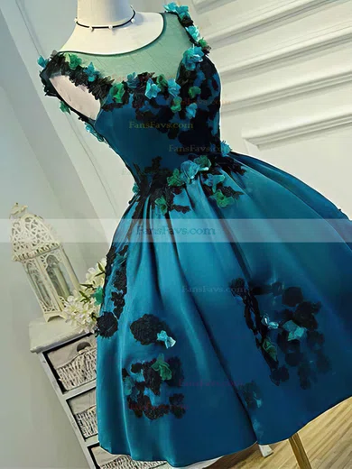 A-line Scoop Neck Satin Short/Mini Short Prom Dresses With Appliques Lace #Favs020020110133