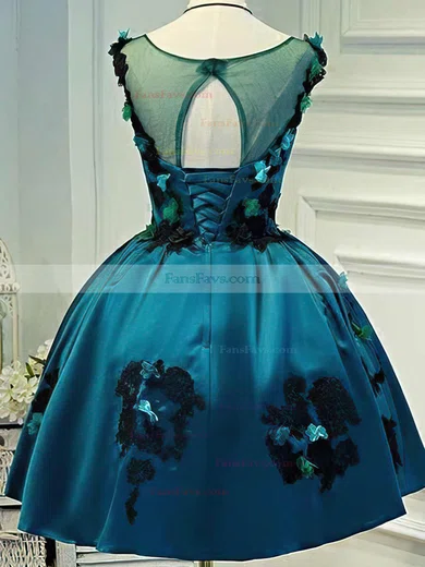 A-line Scoop Neck Satin Short/Mini Short Prom Dresses With Appliques Lace #Favs020020110133