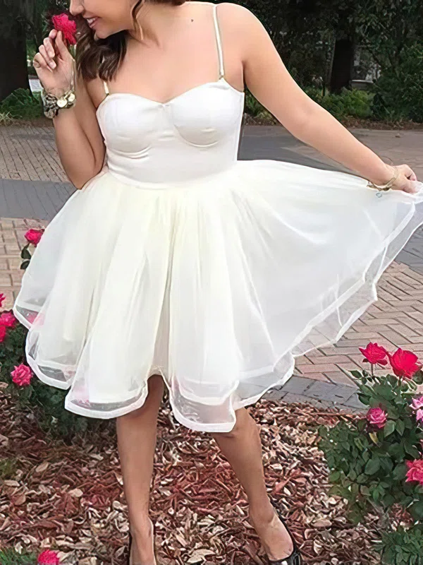 A-line Sweetheart Tulle Knee-length Short Prom Dresses #Favs020020111632