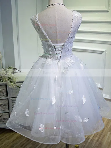 A-line V-neck Organza Knee-length Short Prom Dresses With Appliques Lace #Favs020020110134