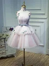A-line V-neck Tulle Knee-length Short Prom Dresses With Flower(s) #Favs020020110135