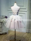 A-line V-neck Tulle Knee-length Short Prom Dresses With Flower(s) #Favs020020110135