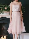 A-line Scoop Neck Tulle Tea-length Pearl Detailing Short Prom Dresses #Favs020020109245