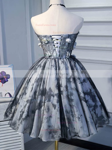 A-line Sweetheart Lace Tulle Knee-length Short Prom Dresses With Appliques Lace #Favs020020110137