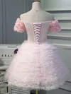 A-line Off-the-shoulder Lace Tulle Short/Mini Short Prom Dresses With Flower(s) #Favs020020110138