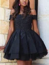 A-line Off-the-shoulder Lace Tulle Knee-length Short Prom Dresses With Appliques Lace #Favs020020111637