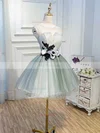 Ball Gown Scoop Neck Lace Tulle Short/Mini Short Prom Dresses With Flower(s) #Favs020020110140