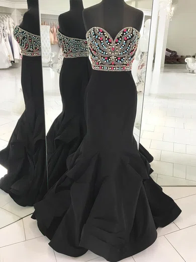 Trumpet/Mermaid Sweetheart Satin Floor-length Beading Prom Dresses #Favs020106088