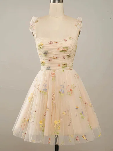 A-line Sweetheart Lace Tulle Short/Mini Short Prom Dresses With Ruffles #Favs020020110918