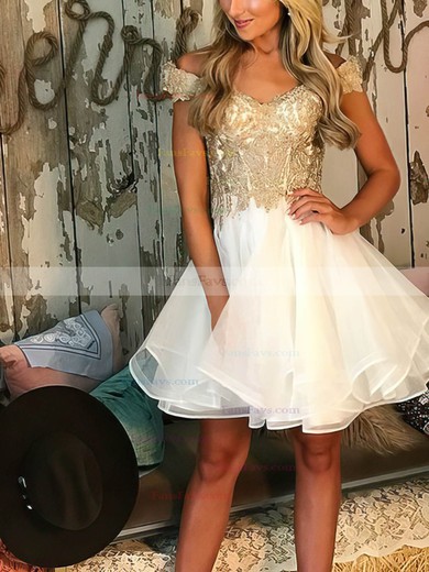 A-line Off-the-shoulder Organza Short/Mini Short Prom Dresses With Appliques Lace #Favs020020111640