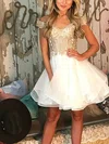 A-line Off-the-shoulder Organza Short/Mini Short Prom Dresses With Appliques Lace #Favs020020111640