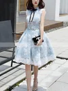 A-line Scoop Neck Lace Tulle Knee-length Short Prom Dresses With Bow #Favs020020110141
