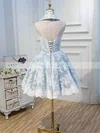 A-line Scoop Neck Lace Tulle Knee-length Short Prom Dresses With Bow #Favs020020110141