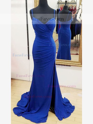 Sheath/Column V-neck Jersey Sweep Train Ruffles Prom Dresses #Favs020106089