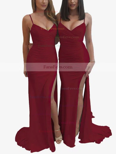 Sheath/Column V-neck Jersey Sweep Train Ruffles Prom Dresses #Favs020106089