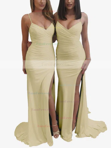 Sheath/Column V-neck Jersey Sweep Train Ruffles Prom Dresses #Favs020106089