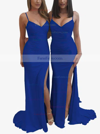 Sheath/Column V-neck Jersey Sweep Train Ruffles Prom Dresses #Favs020106089