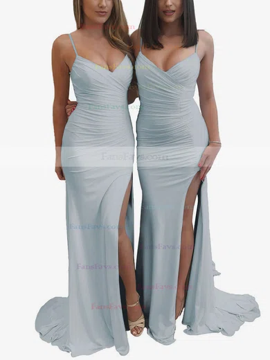 Sheath/Column V-neck Jersey Sweep Train Ruffles Prom Dresses #Favs020106089