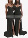 Sheath/Column V-neck Jersey Sweep Train Ruffles Prom Dresses #Favs020106089