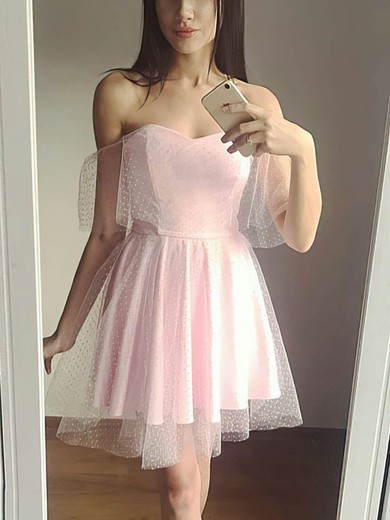 A-line Off-the-shoulder Tulle Knee-length Short Prom Dresses #Favs020020111644