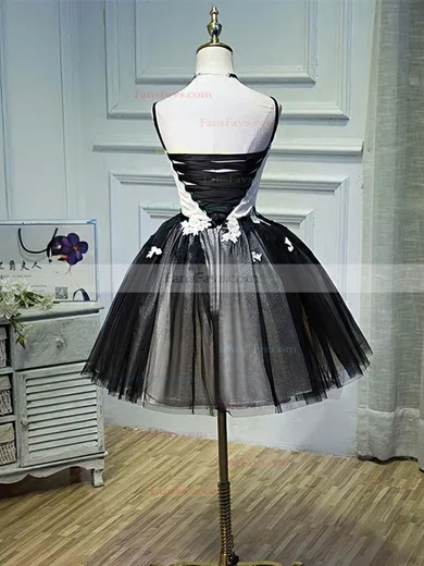 A-line V-neck Lace Tulle Short/Mini Short Prom Dresses With Appliques Lace #Favs020020110144