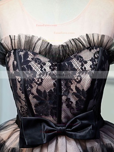 Ball Gown Scoop Neck Lace Tulle Short/Mini Short Prom Dresses With Bow #Favs020020110145