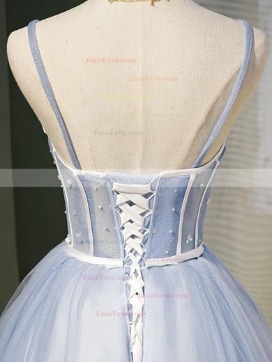 A-line V-neck Tulle Knee-length Short Prom Dresses With Beading #Favs020020110146