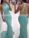Trumpet/Mermaid High Neck Jersey Sweep Train Beading Prom Dresses #Favs020102490
