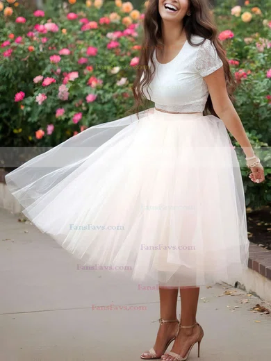 Ball Gown Scoop Neck Lace Tulle Tea-length Short Prom Dresses #Favs020103108